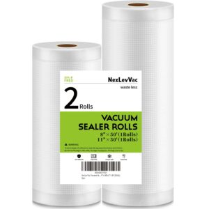 nexlevvac vacuum sealer bags rolls for food 2 pack 11"x50'(1rolls)+8"x50'(1rolls),seal a meal bags,food saver bags for vacuum sealer,sous vide,meal prep,commercial customized size vacuum seal bags