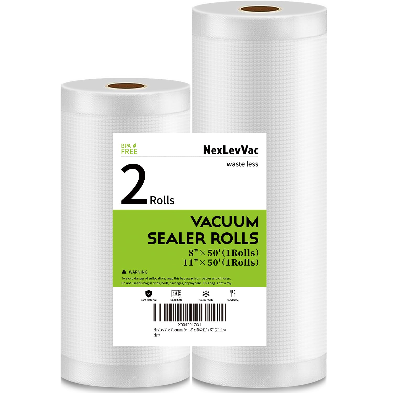 NexLevVac Vacuum Sealer Bags Rolls for Food 2 Pack 11"x50'(1Rolls)+8"x50'(1Rolls),Seal a Meal Bags,Food Saver Bags for Vacuum Sealer,Sous Vide,Meal Prep,Commercial Customized Size Vacuum Seal Bags