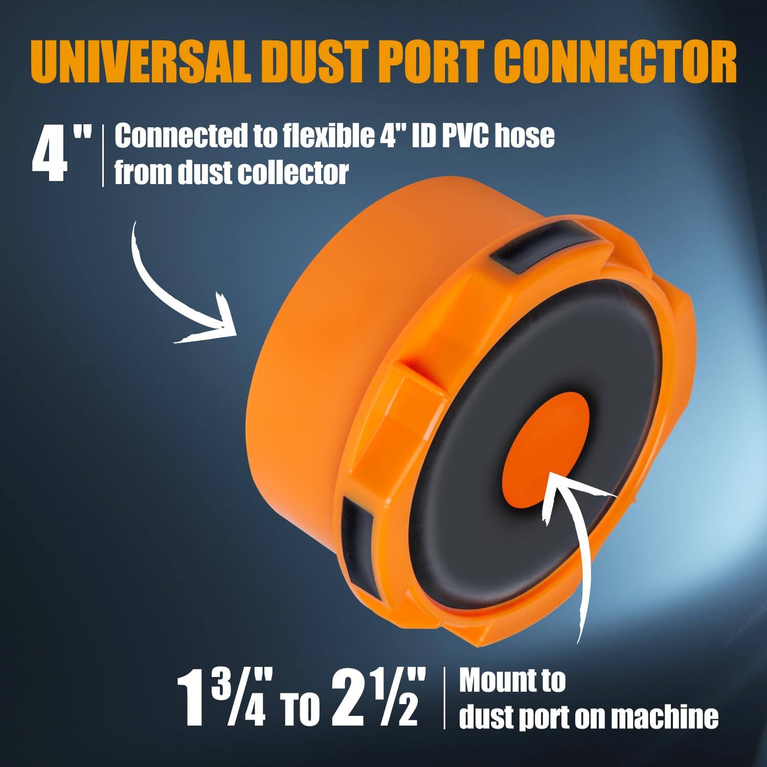 POWERTEC 70354 Dust Port Adapter for 1-3/4" ~ 2-1/2" Port to 4 Inch Dust Collection Hose, Quick Connect Hose Reducer Fittings for Table Saw, Planer, Jointer and Various Power Tools (Patent pending)