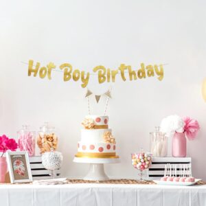 Hot Boy Birthday Gold Glitter Banner - Funny Birthday Party Decorations, Supplies, Ideas, and Gifts for Men - 21st -25th - 30th - 40th Birthday