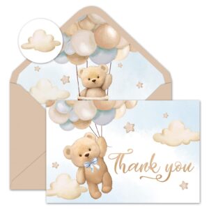 whaline 24pcs bear thank you cards watercolor bear balloon greeting cards with envelope stickers cartoon blank note cards for birthday wedding baby shower party supplies, 4 x 6 inch