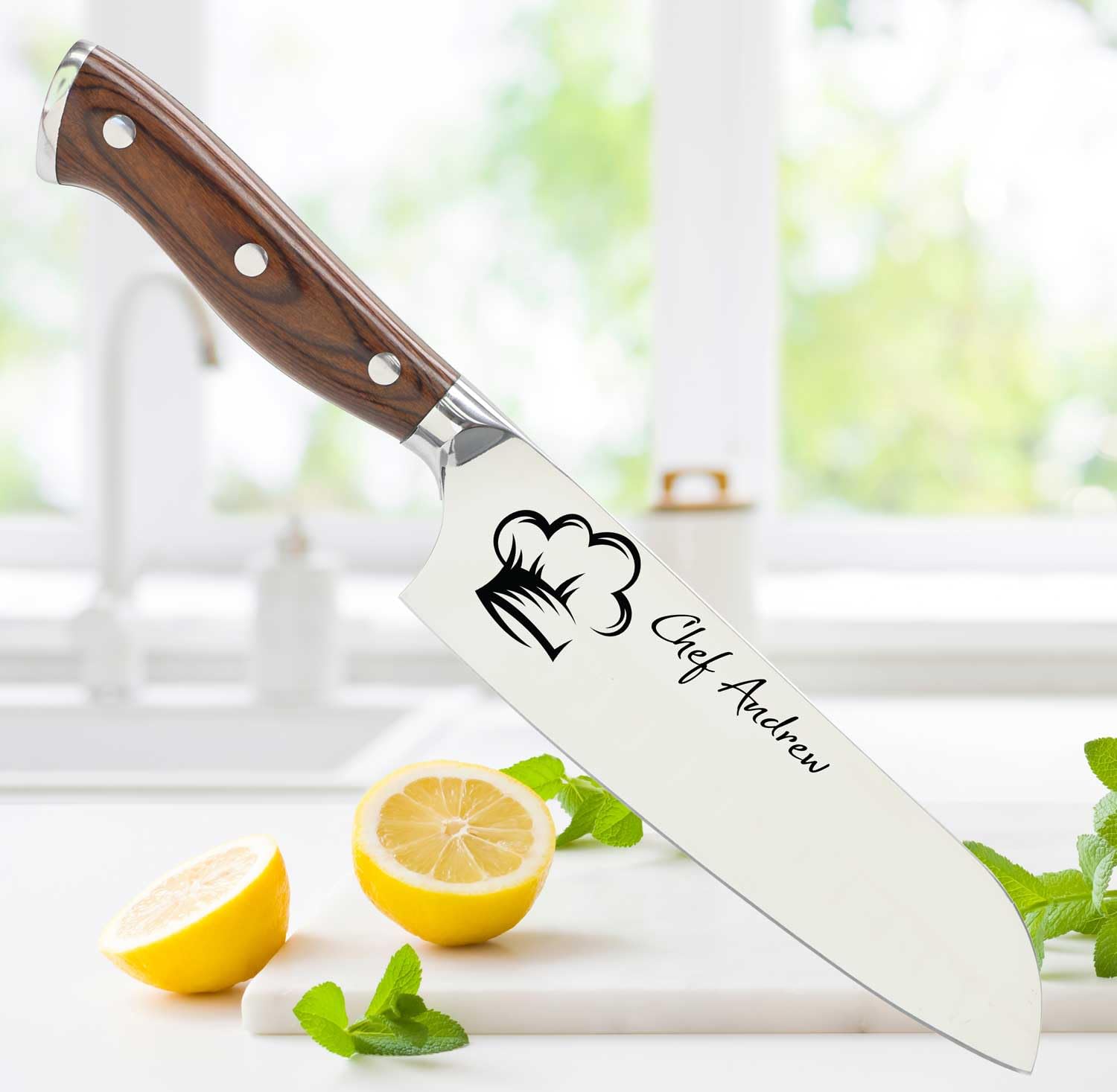 Customizable Stainless Steel Steel Santoku Kitchen Knife with Laser Engraved Cooking Gifts for Him Her Housewarming Gifts Kitchen Knife Gift Set