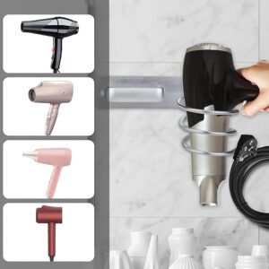 OSTTRPO Bathroom Hair Dryer Holder, Aluminum Alloy Material Wall Mounted Self Adhesive Hair Dryer Rack Compatible with All Hair Dryer Models - Silver