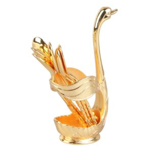 Dessert Spoon Holder, Widely Used Coffee Spoon Holder, Rich Details, Mirror Finish, Swan, Elegant for Party (Gold Holder with Spoon)