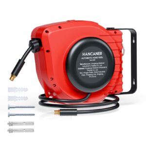 hancaner retractable air hose reel, 1/4" x 50 ft hybrid air hose max 350 psi, air compressor hose reel with 5 ft lead in, 180° swivel mount