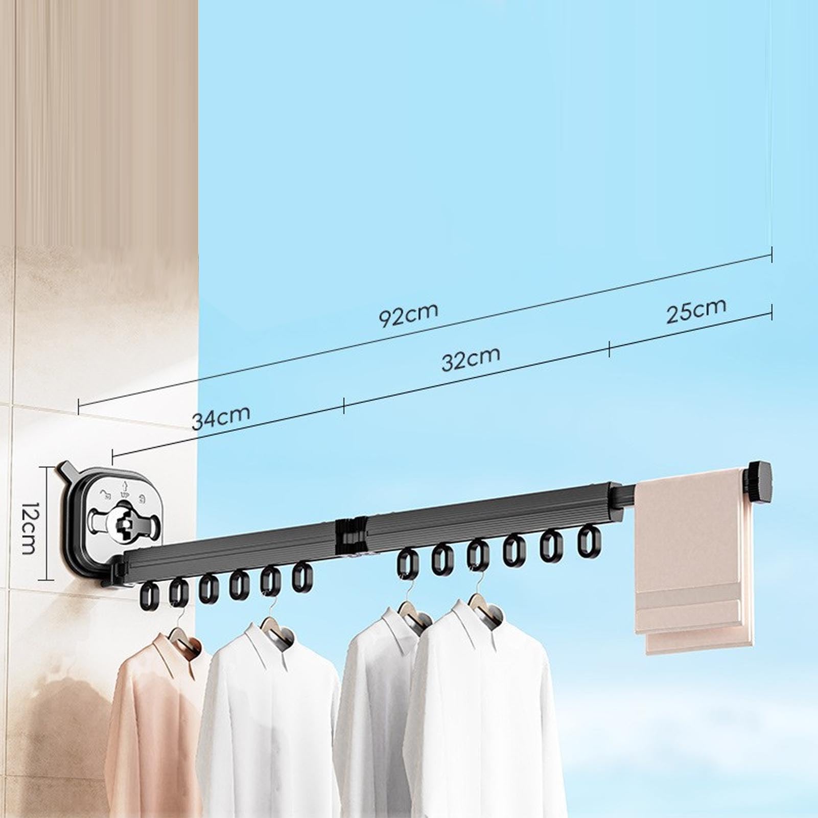 FOSA Retractable Clothes Drying Rack, Laundry Drying Rack Wall Mount, Strong Suction Cup, 360 Degree Rotation Bifold Windproof, Space Saver, for Balcony, Laundry, Bathroom, Dormitory