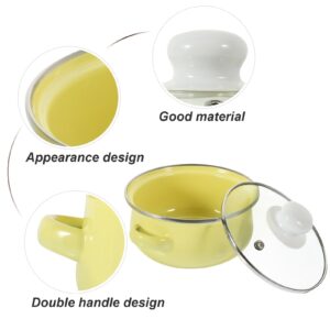 Luxshiny Enamel Stock Pot Set Enamelware Cooking Pot 3pcs Binaural Soup Pot Flat Bottom Pots with Lids Nonstick Gas Stove Cookware for Home Kitchen Restaurant Yellow