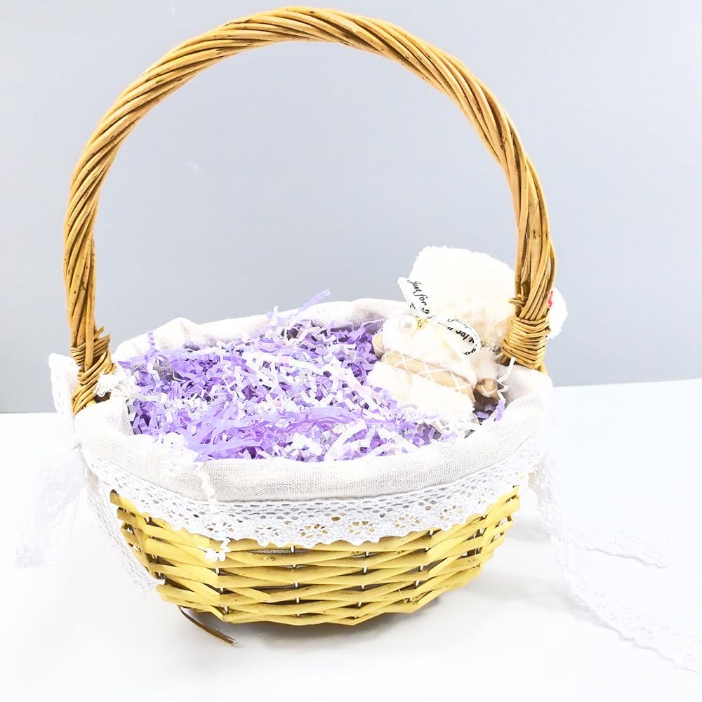 Amsthow Crinkle Cut Paper Gift Wrap Box Filler 1/2 LB Diamond White and Purple Shred Basket Raffia Grass Stuffing Raffia Grass for Christmas Decoration(Diamond White and Purple)