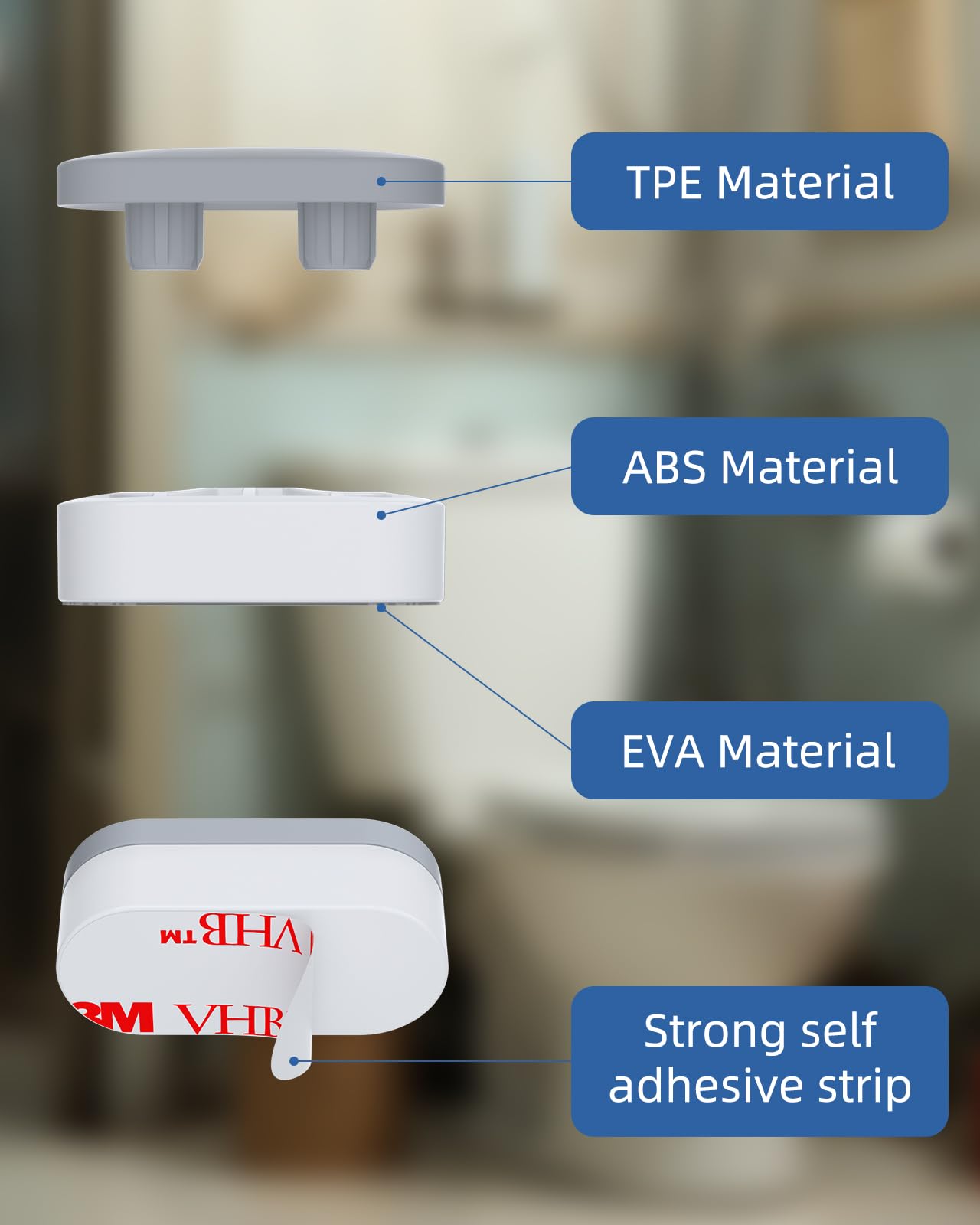 Hibbent 4 pieces Toilet Seat Bumpers for Bidet, Strong Adhesive Toilet Seat Bumpers for Use with Bidet Attachment, Universal Buffer Toilet Lid Rubber Bumpers, Grey