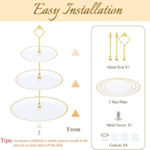 DI QIU REN 8PCS Cake Stand Set, Plastic Cupcake Stands with Gold Rim, Dessert Display Stands Set for Wedding Birthday Party Baby ShowerTea Party