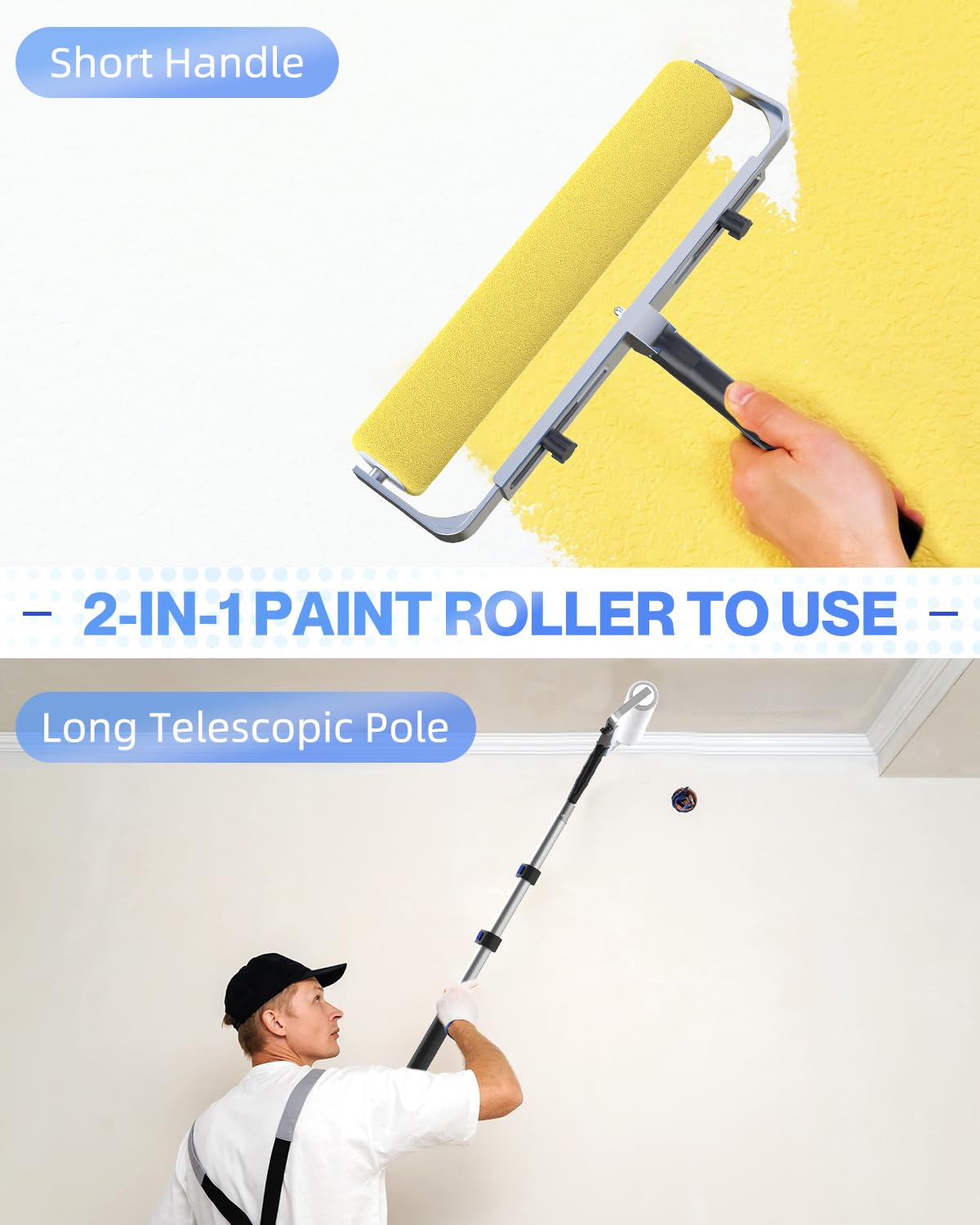 SKGPOLE 3FT Telescopic Paint Roller Pole, Multi-Function Paint Roller Kit with Lightweight Sturdy Aluminum 1-3FT Telescopic Extension Pole, House Paint Roller Brush for Walls, Ceiling, Decks, Doors