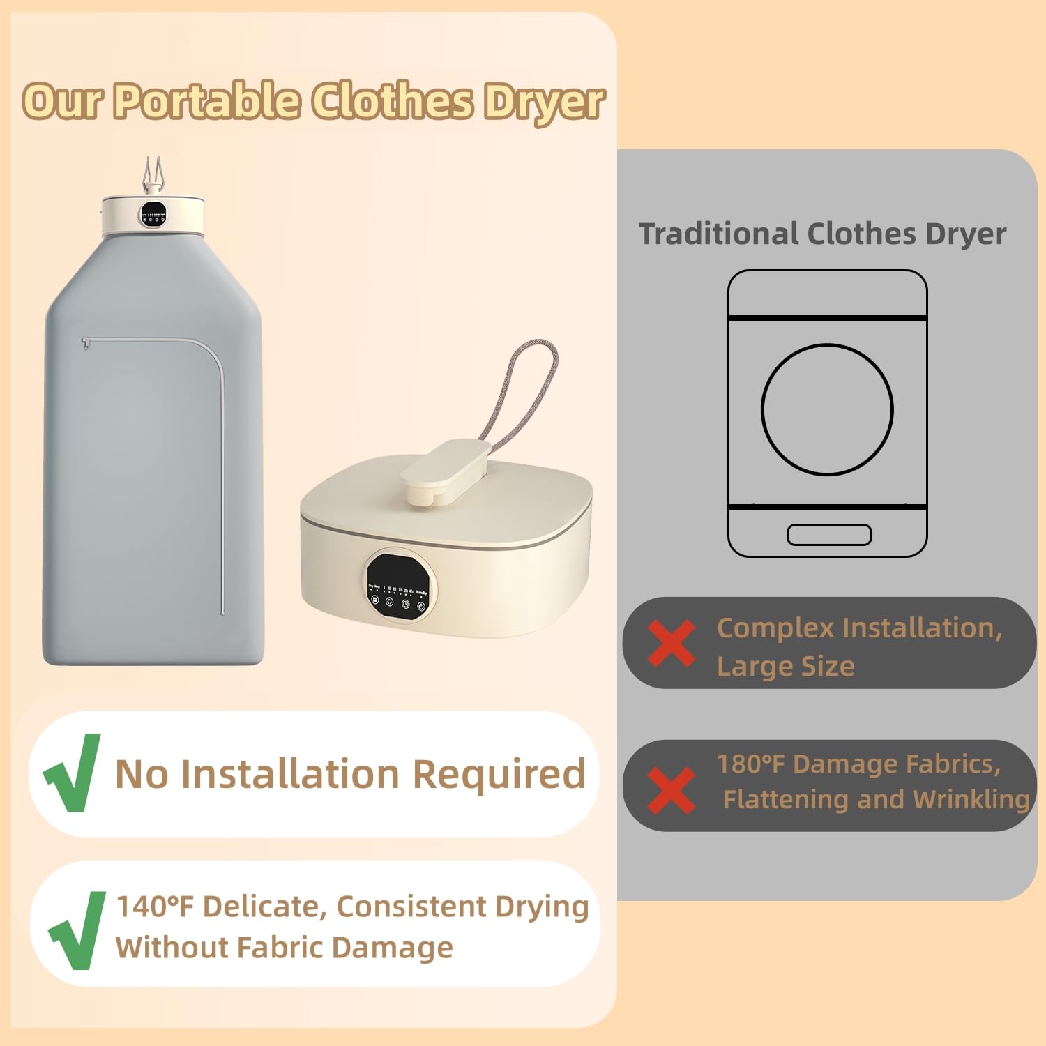 Portable Clothes Dryer, Portable Dryer for Laundry, 2in1 Electric Clothes Dryer Machine for Apartments, 800W Mini Dryer for Clothes Easy to Use, Compact Apartment Dryer for RV Dorm Travel UEMUSI