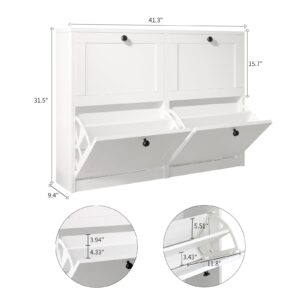 VOWNER Shoe Cabinet with 4 Flip Drawers, Freestanding Shoe Storage Cabinet with Adjustable Shelf & Anti-Tipping Device, Shoe Rack for Entryway, Hallway, Living Room (White)