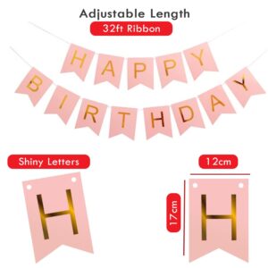 Buygain Happy Birthday Banner and Buntings, Happy Birthday Decorations Rose Gold Set Contains12inch Balloons, Ribbons and Birthday Banners, Happy Birthday Decorations For Women