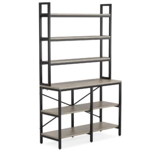 Tribesigns 6-Tier Bookshelf,Industrial Bookcase with Open Shelf,6 Shelf Storage Rack with X-Shaped Frame,Rustic Book Shelf for Living Room, Bedroom,Home, Office (1, Retro Gray)