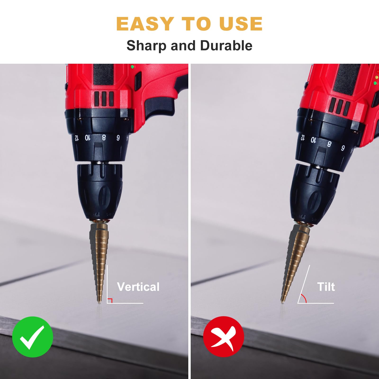 Aleric Step Drill Bit Set - 5 Pcs HSS Titanium Step Drill Bits,High Speed Steel Step Bits for Metal,Wood,Plastic, Step Bit,Multiple Size Hole Cutting Drilling Cone Unibit Step Drill Bit for DIY Lovers