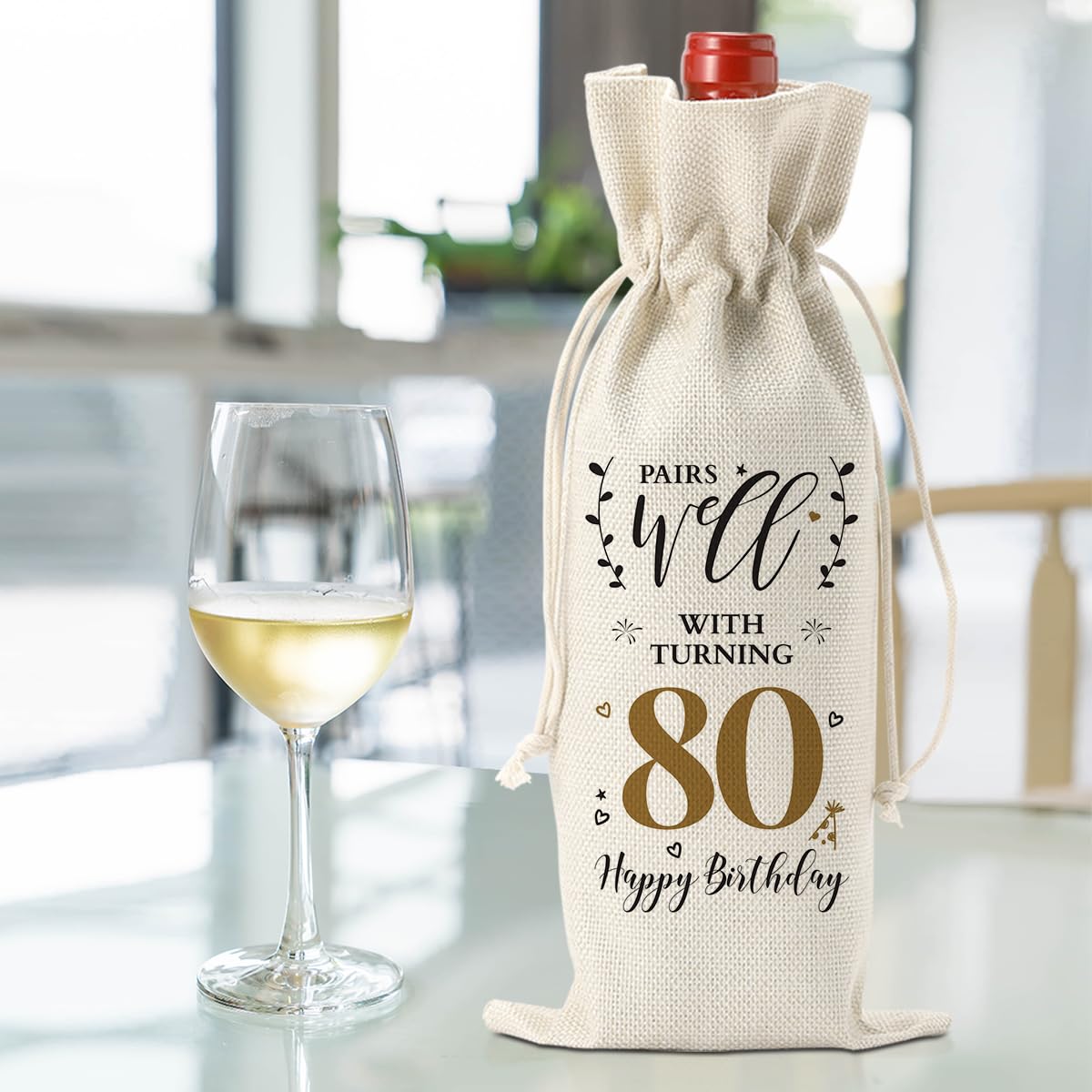 80th Birthday Gifts for Women Men Funny Wine Bag 80th Birthday Party Decorations Favors Happy Anniversary 80 Year Old Gifts for Woman Her Him Mom Dad Grandma Grandpa Wine Gift Bag