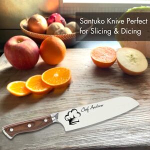 Customizable Stainless Steel Steel Santoku Kitchen Knife with Laser Engraved Cooking Gifts for Him Her Housewarming Gifts Kitchen Knife Gift Set