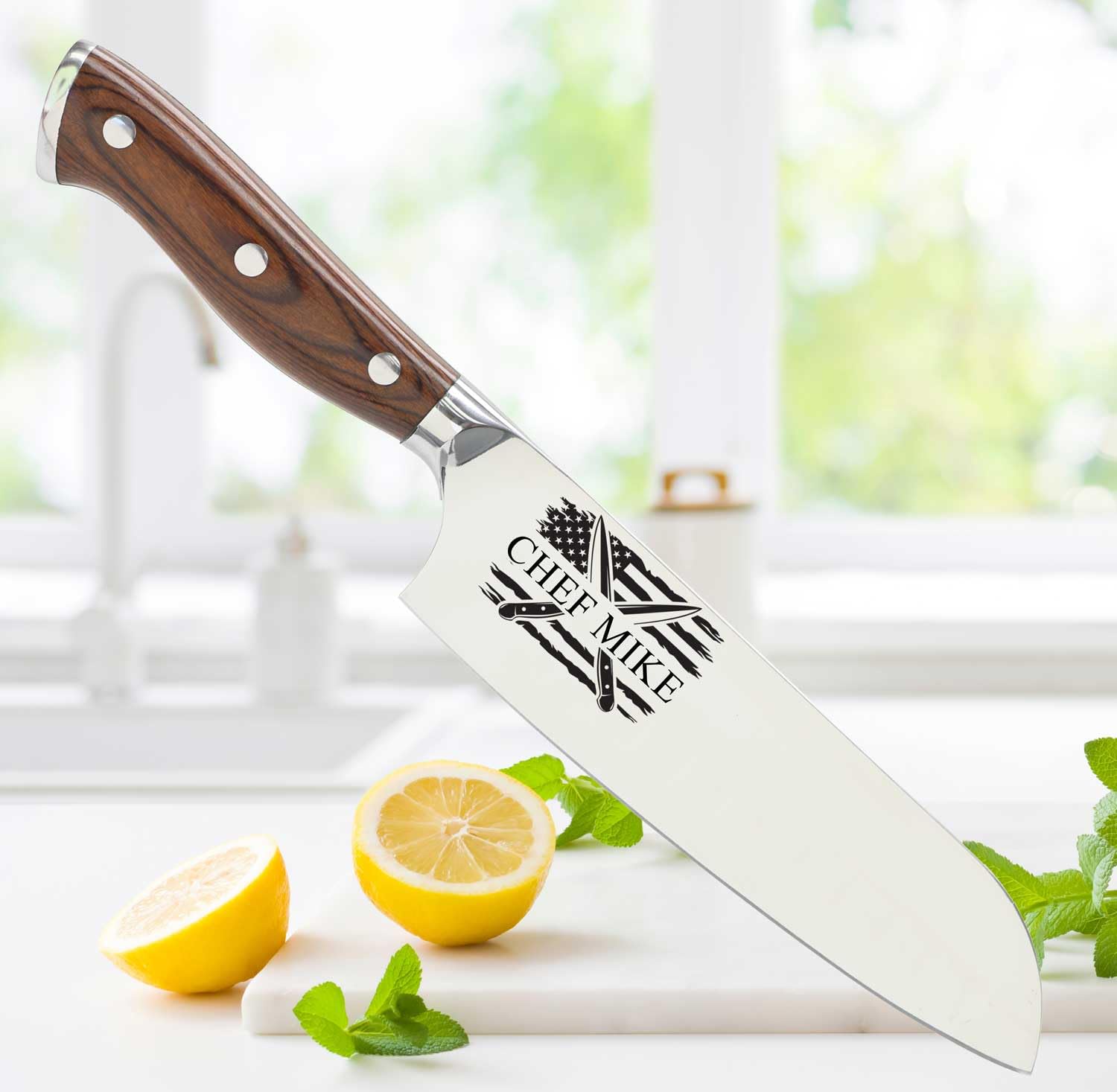 Customizable Stainless Steel Steel Santoku Kitchen Knife with Laser Engraved Cooking Gifts for Him Her Housewarming Gifts Kitchen Knife Gift Set