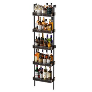 5-Tier Freestanding Wine Racks: 50 Bottles Wine Rack Shelf Wall Mounted with Fences, Wines Bottle Holder Display Shelf, Liquor Storage for Kitchen, Dining Room, Bar, Wood, 17.28''L x 7.95''W x 68.5''H