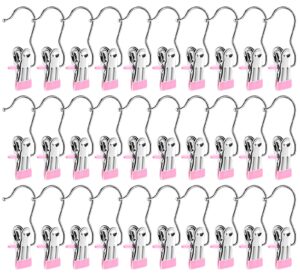 yihurlm boot hangers for closet,30 pack laundry hooks with clips,stainless steel boot hanger clips,portable hangers single clip space saving boot clips for hanging (pink)