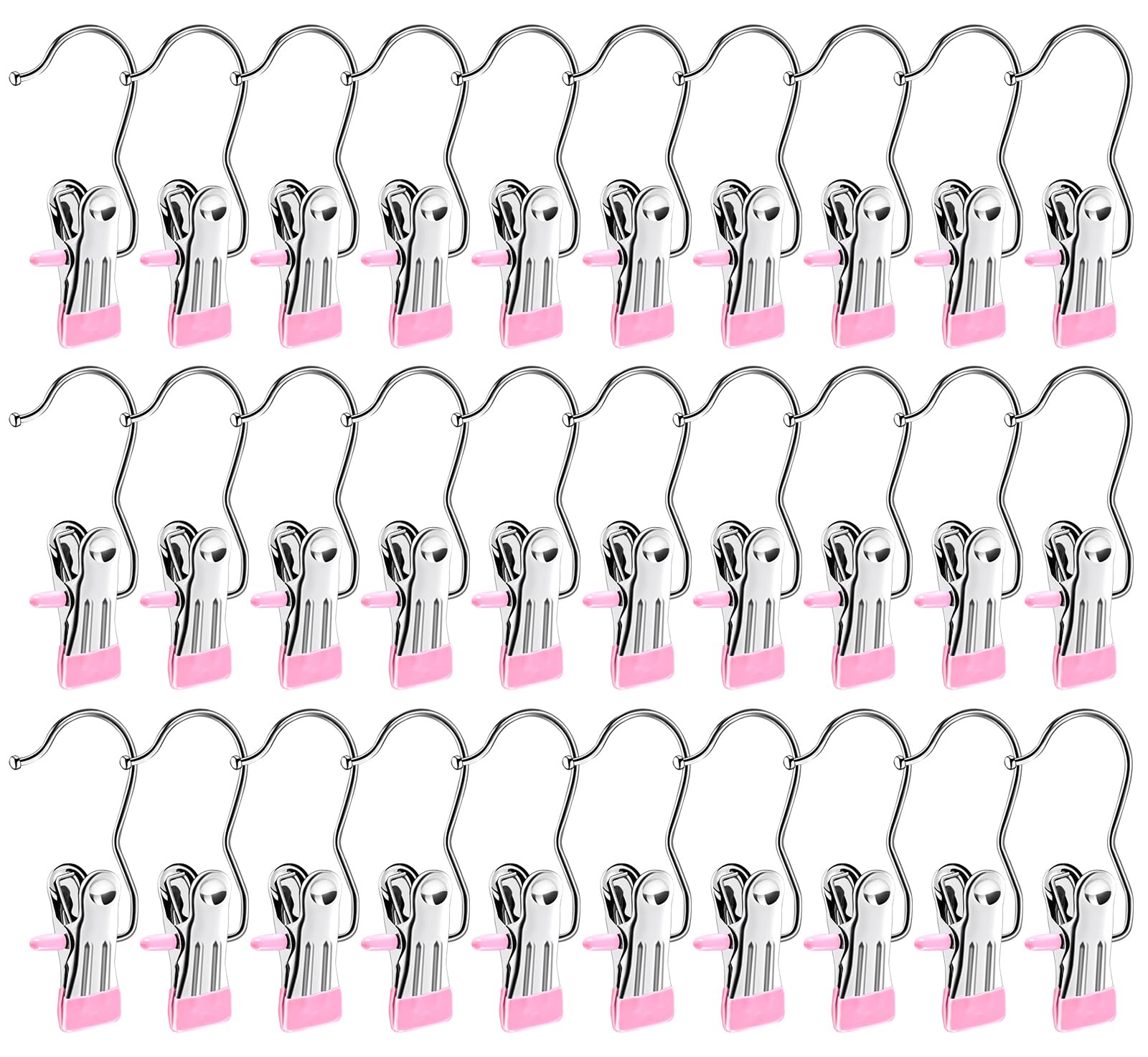 Yihurlm Boot Hangers for Closet,30 Pack Laundry Hooks with Clips,Stainless Steel Boot Hanger Clips,Portable Hangers Single Clip Space Saving Boot Clips for Hanging (Pink)