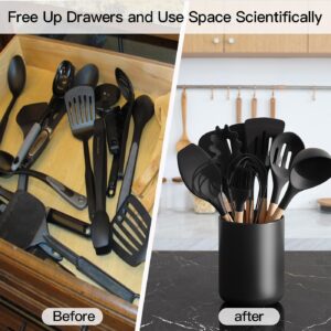 yuyuefourseas Matte Black Utensil Holder for Kitchen Counter, Ceramic Kitchen Utensil Crock for Countertop Easy to Clean, Modern Cooking Utensil Spatula HolderBy 4.4*6.3 Inch