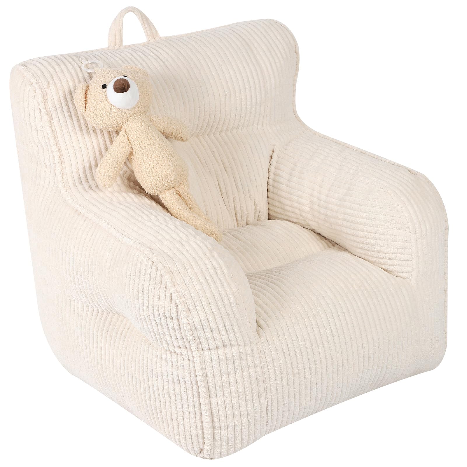 MOMCAYWEX Kids Bean Bag Chair with a Plush Bear, Comfy Toddler Chair for Boys and Girls, Beige