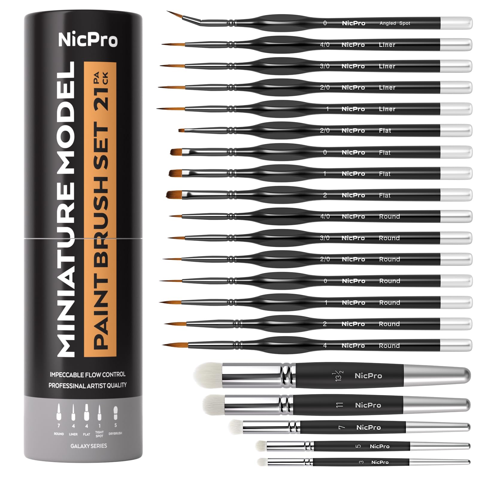 Nicpro Miniature Paint Brushes Drybrush - 21PCS Model Paint Brush Set for Acrylic Watercolor, Detail Paint Brush Dry Brush for Warhammer 40k, Citadel Paint, Model, DND Miniatures - with Container