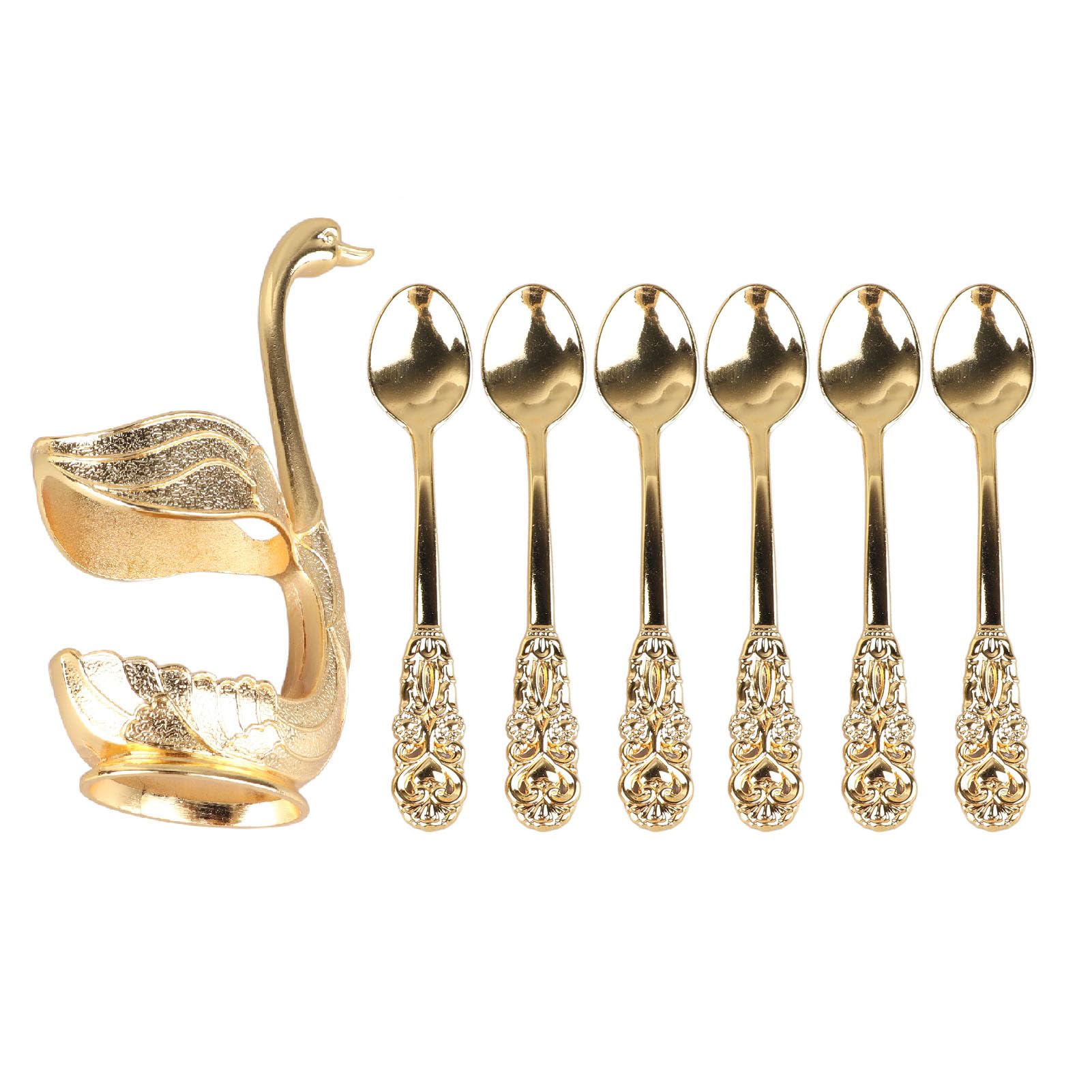 Dessert Spoon Holder, Widely Used Coffee Spoon Holder, Rich Details, Mirror Finish, Swan, Elegant for Party (Gold Holder with Spoon)