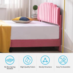 CECER Twin Size Bed Frame for Kids, Upholstered Platform in Linen Fabric, Strong Frame and Sturdy Slats Support, No Box Spring Needed, Easy Assembly (Princess, Twin)