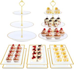 di qiu ren 8pcs cake stand set, plastic cupcake stands with gold rim, dessert display stands set for wedding birthday party baby showertea party