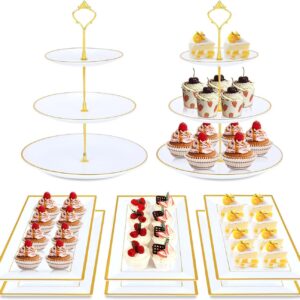 DI QIU REN 8PCS Cake Stand Set, Plastic Cupcake Stands with Gold Rim, Dessert Display Stands Set for Wedding Birthday Party Baby ShowerTea Party