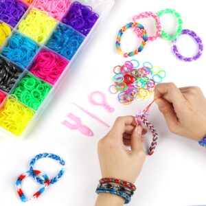 HTVRONT Rubber Band Bracelet Kit - 10000+ Loom Bracelet Making Kit with 450 Clips, Rubber Bands Refill Loom Set for Beginners, Rubberband Bracelets Kit for Girls Boys Birthday Parties Gift