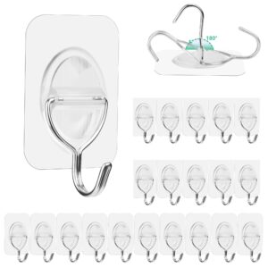 tooackl 20pcs adhesive hooks 13lb(max) heavy duty sticky hooks for hanging wall hangers without nails 180° rotating seamless stick on wall hooks bathroom kitchen office outdoors.