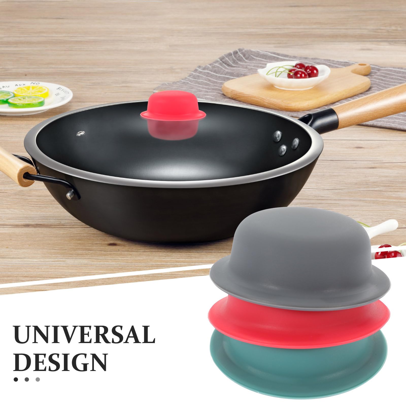 DECHOUS 3Pcs Silicone Pot Lid Covers, Non-slip Cookware Lid Knobs, Pan Cover Handle Thicken Saucepan Lid Replacement Knob Silicone Universal Pot Lid Top Cover