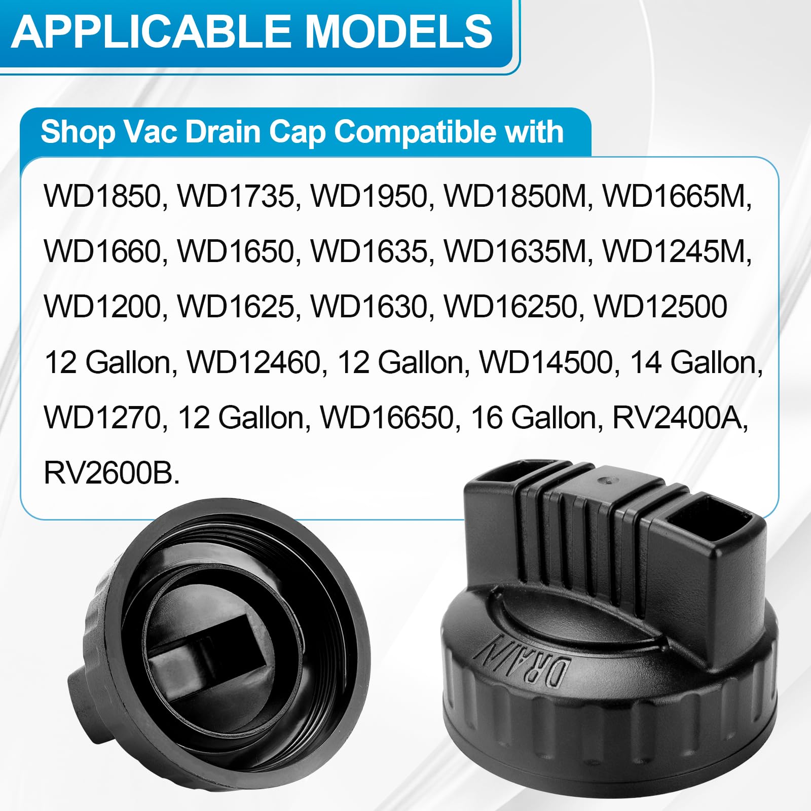 47922 Vac Drain Cap Compatible with Ridgid Shop Vacuum Cleaner, 1.97'' ID Wet/Dry Vacuum Replacement Drain Cap（2pack）