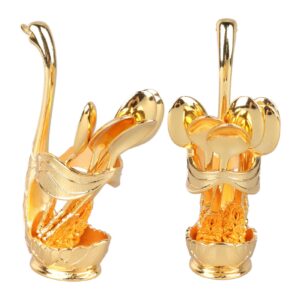 Dessert Spoon Holder, Widely Used Coffee Spoon Holder, Rich Details, Mirror Finish, Swan, Elegant for Party (Gold Holder with Spoon)