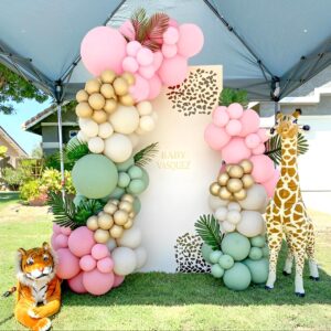 Sage Green Pink Balloons, 50pcs 12 Inch Green and Pink Balloons Olive Green Light Pink Sand White Metallic Gold Balloons for Birthday Decoration Baby Shower Wedding Party Decoration