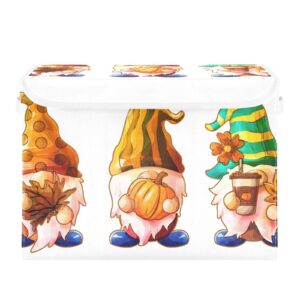 VIGTRO Large Collapsible Storage Bins with Lids Fall Gnomes Pumpkin, Autumn Themed Storage Baskets Organizer Containers with Handles for Home Bedroom Office