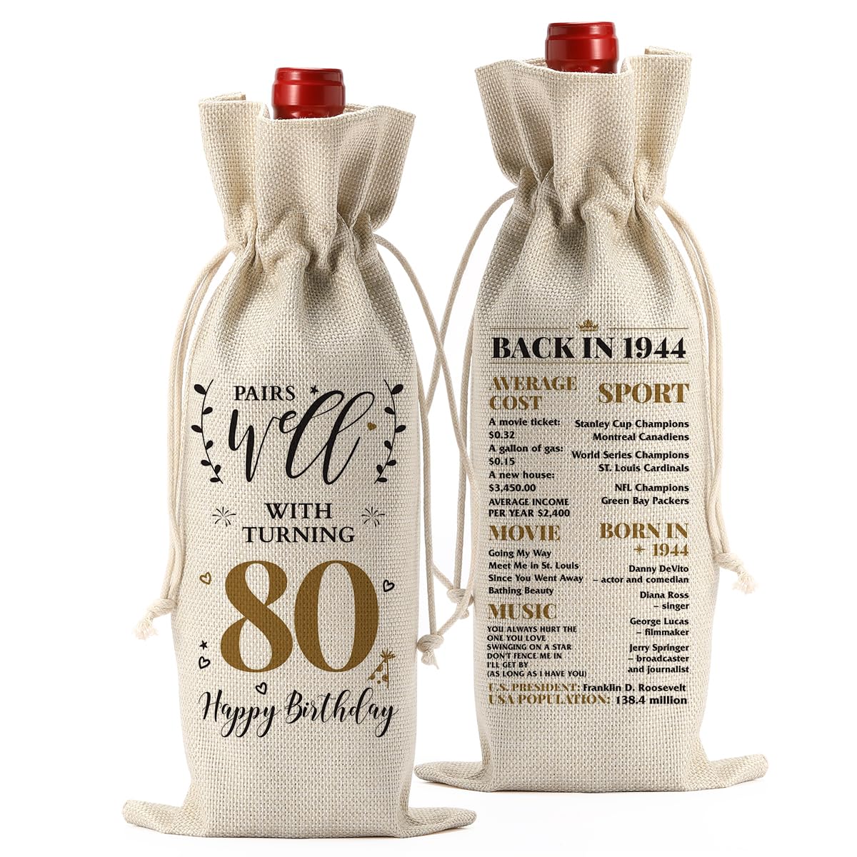 80th Birthday Gifts for Women Men Funny Wine Bag 80th Birthday Party Decorations Favors Happy Anniversary 80 Year Old Gifts for Woman Her Him Mom Dad Grandma Grandpa Wine Gift Bag