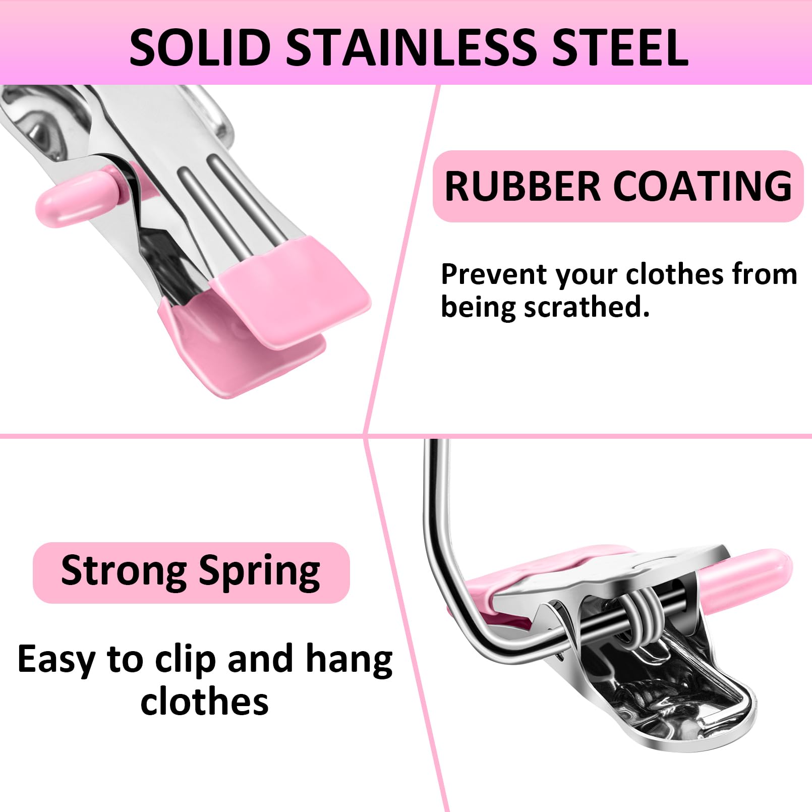 Yihurlm Boot Hangers for Closet,30 Pack Laundry Hooks with Clips,Stainless Steel Boot Hanger Clips,Portable Hangers Single Clip Space Saving Boot Clips for Hanging (Pink)