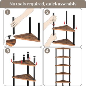 Homedawn Corner Shelf, Corner Bookcase, Industrial 5-Tier Corner Shelf Stand Display Rack,Wall Corner Bookshelf,Tall Shelf Plant Stand for Small Spaces, Living Room, Home Office (Rustic Brown)