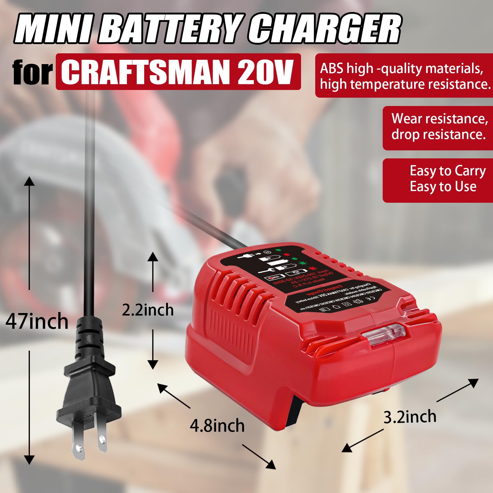 Laimiao Replacement Mini Charger for Craftsman 20V Battery,Compatible with Craftsman V20 Lithium Battery CMCB204 CMCB202 CMCB201 CMCB209 CMCB205 (Only for V20 Series，Battery Not Included)