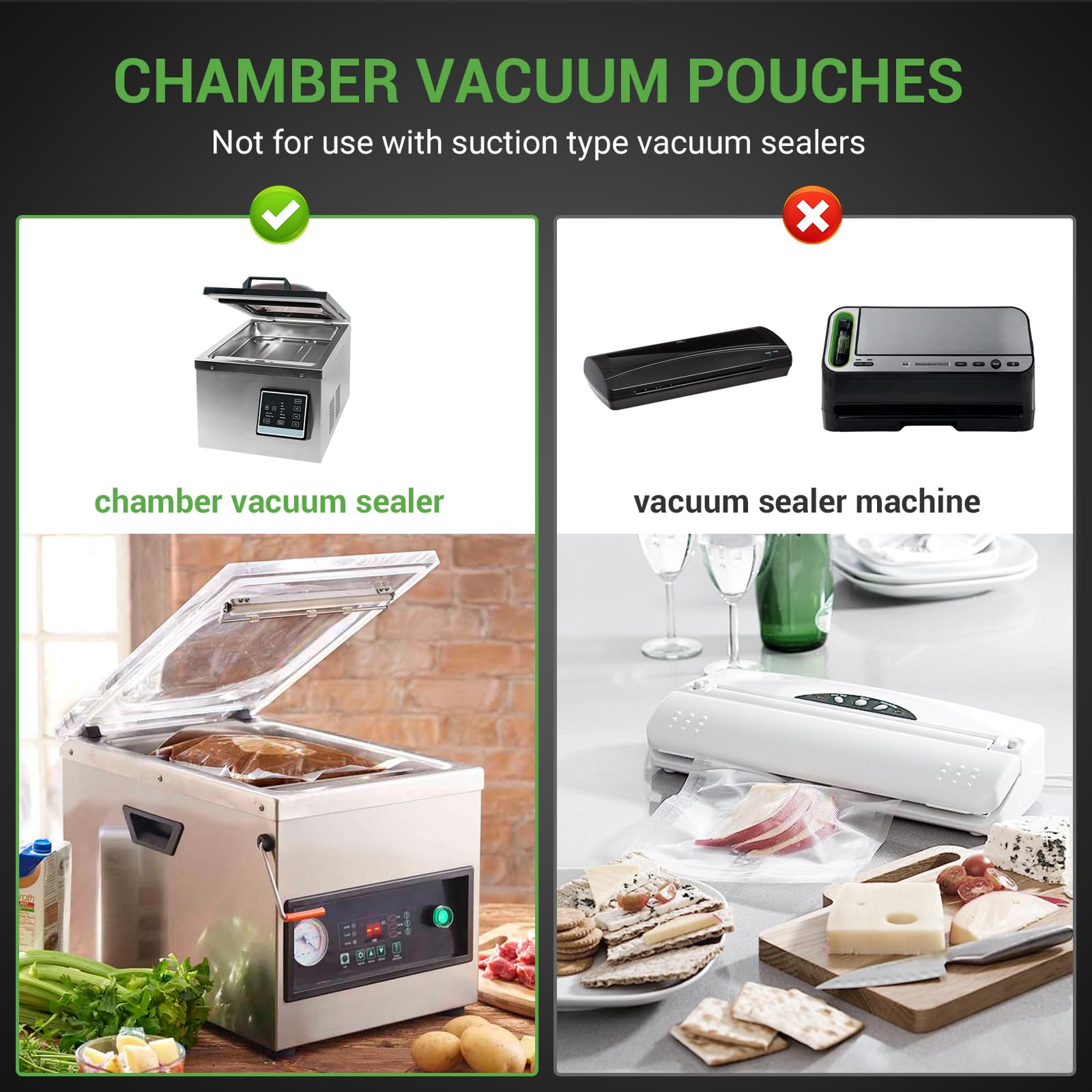 VTUUU Chamber Vacuum Sealer Bags 300 Count 6" x 10" 8" x 12" 10" x 13" For 3-Mil Vacuum Chamber Bags Pre-Cut Chamber Vacuum Bags- BPA-Free -Heavy Duty Chamber Machine Pouches