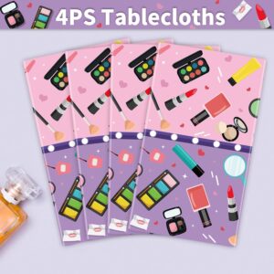 4 Pack Spa Theme Tablecloth Spa Makeup Party Tablecovers 51 x 86 '' Disposable Plastic Makeup Theme Table cover for Girls Spa Makeup Party Birthday Party Decorations Baby Shower Party (Makeup-4)