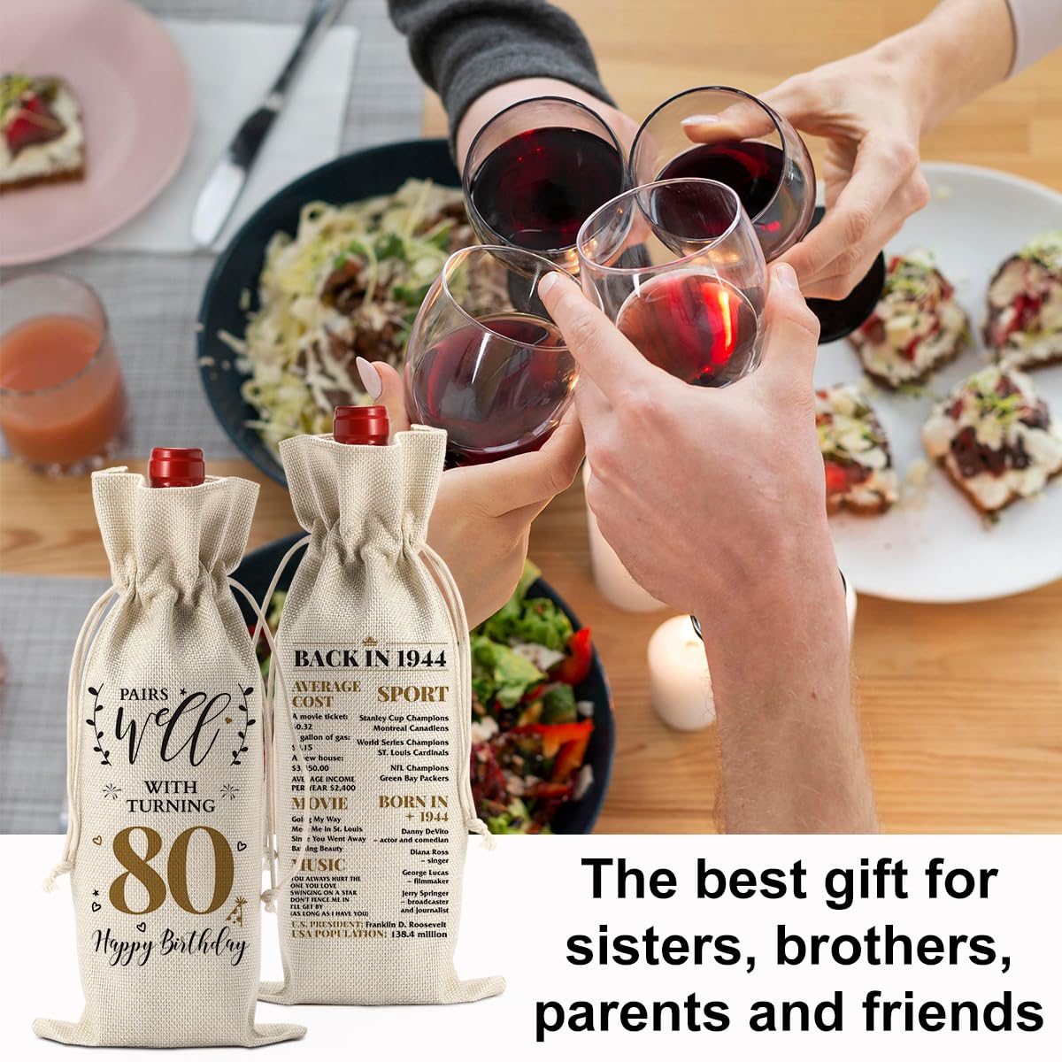 80th Birthday Gifts for Women Men Funny Wine Bag 80th Birthday Party Decorations Favors Happy Anniversary 80 Year Old Gifts for Woman Her Him Mom Dad Grandma Grandpa Wine Gift Bag