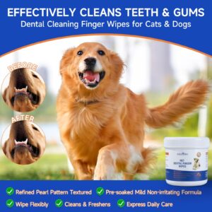 CEMOON Pet Teeth Cleaning Finger Wipes for Dogs & Cats, Freshens Breath by Reducing Plaque and Tartar, Disposable Dental & Gum Care Pet Wipes, No-Rinse Teeth Cleaning Dog Finger Toothbrush, 50 Count