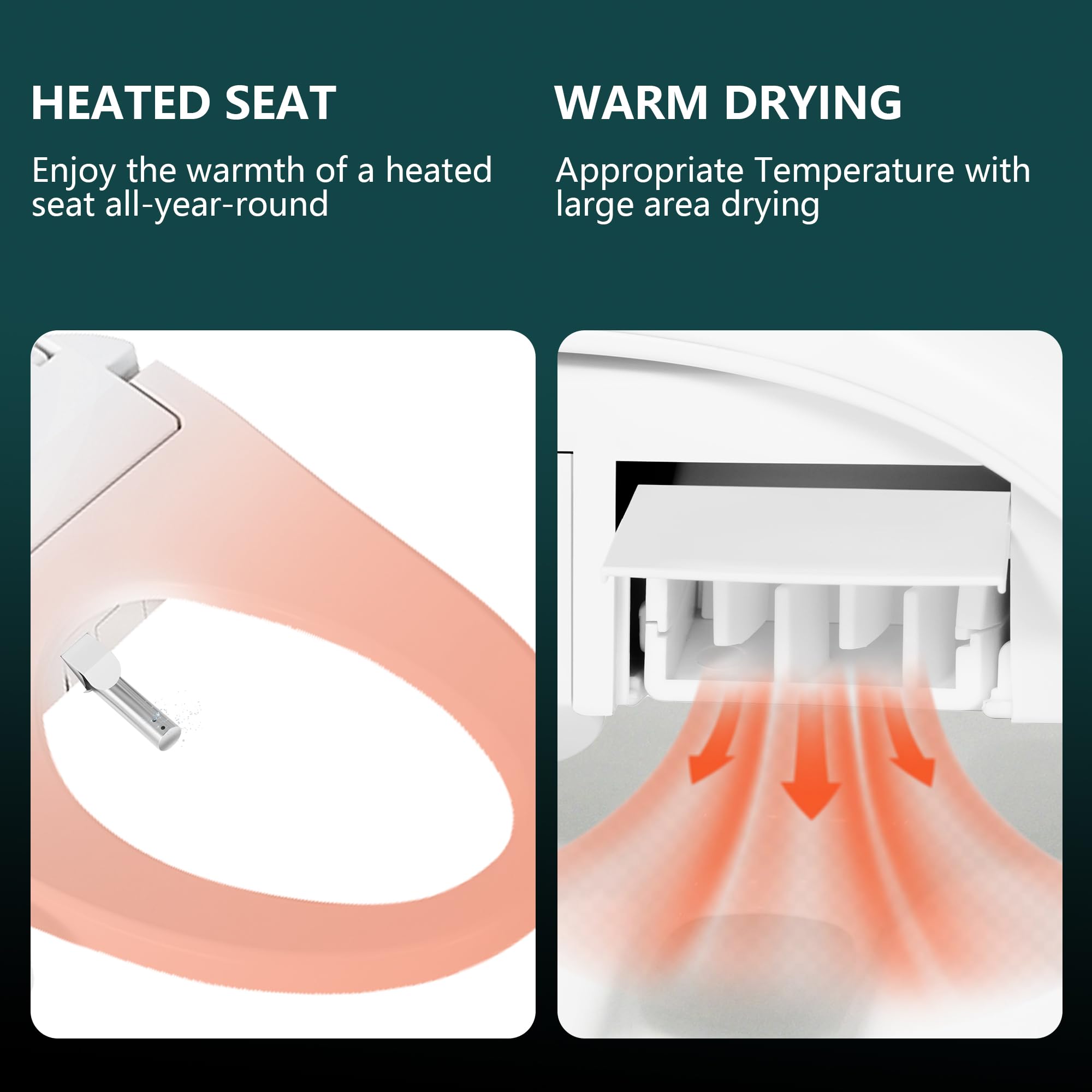 Electronic Heated Bidet Toilet Seat Elongated, Smart Heated Bidet Toilet Seat with Self-Cleaning Nozzle for Rear and Front Cleansing, Warm Air Dryer and Temperature Controlled