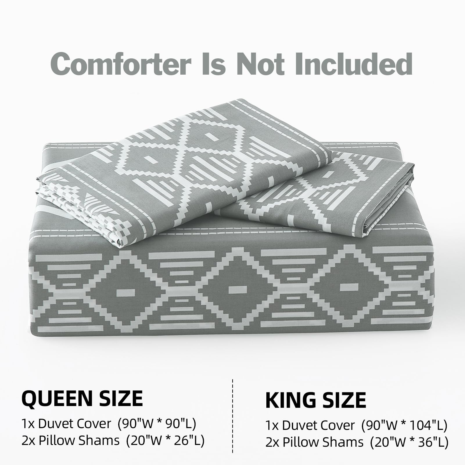 EWlinens Boho Duvet Cover King Size - Gray Geometric Bedding Duvet Cover Set 3 Pieces Bohemian Striped Pattern Printed Cotton Comforter Cover with Zipper Closure & Corner Ties, 104"x90"